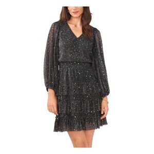 NWT Vince Camuto Women's Metallic Knee Cocktail & Party Dress Rich Black Medium